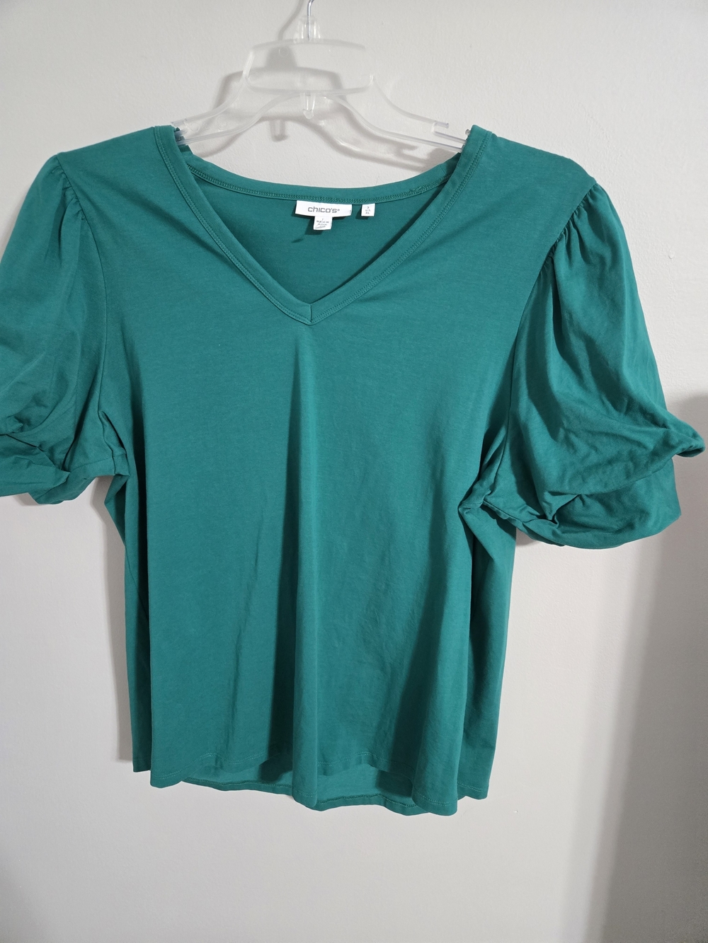 Chico's Teal V-Neck Puff Sleeve Tee